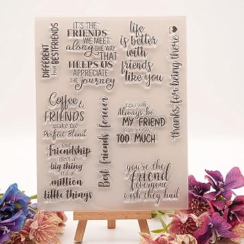 Friendship Greetings Words Clear Stamps Silicone Stamp Cards with Sentiments, Friend Blessing Words Transparent Seal Stamps for Holiday Card Making Decoration DIY Scrapbooking Album DIY Crafts