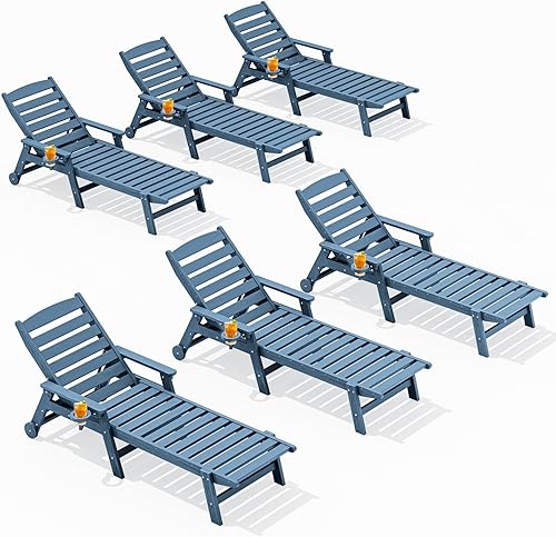 Miniatura 18 de SERWALL Juego de 2 Sillas Tumbonas para Patio, 78'' de Largo, 5 Posiciones Ajustables, HDPE, Tumbona para Exteriores para Piscina, Silla de Salón
