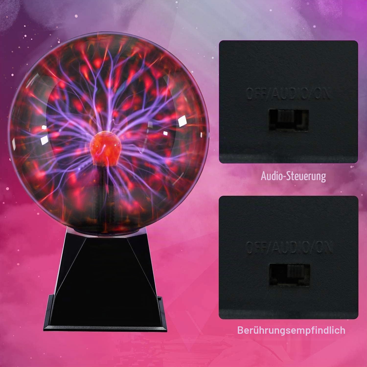 Plasmakugel Magische Blitze, Plasmaball Lampe, Elektrostatische Berührungsempfindliche Leuchtkugel, Nachtlichter für Schlafzimmer Dekorationen Haus Stimmungslichter, Geschenke für Kinder Freundin-20cm