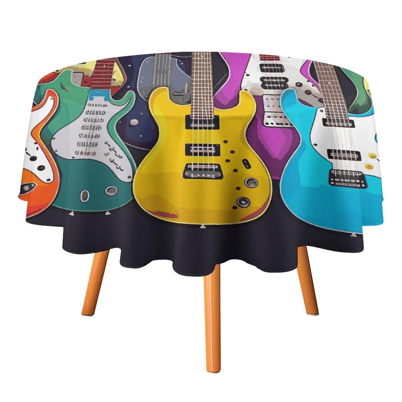Nappe ronde guitares colorées 127cm imperméable et antitache pour table de salle à manger
