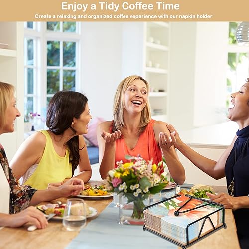 Miniatura 7 de Servilletero de metal para mesa con brazo de peso, servilleteros de papel plano para mesa de cocina con base de madera, dispensador de pañuelos de