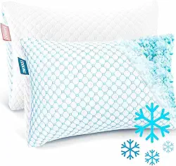Nestl Travesseiro refrescante para dormir, pacote com 2, travesseiros luxuosos de espuma viscoelástica desfiada, conjunto de 2, almofadas ajustáveis de gel frio para pessoas que dormem quentes
