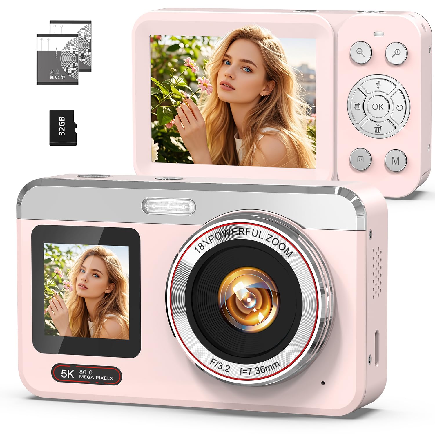 5K Digital Camera with Auto Focus, 80MP Point and Shoot Camera for YouTube, Dual Screen Vlogging Camera for Travel, 18X Zoom Compact Camera for Beginners & Teens with 32GB Card, Pink-picture-12