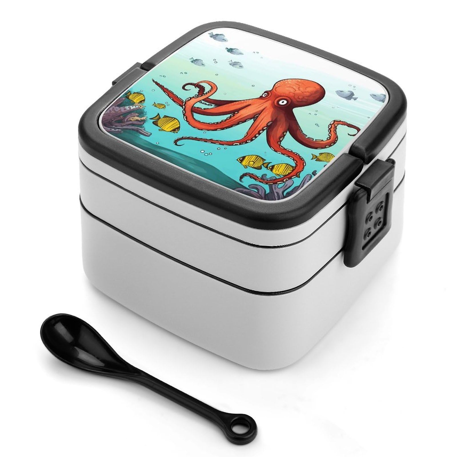 VstaDank Giant Octopus Bento Box Portable Adult Lunch Box with 2 Layer&Spoon Reusable Insulated Lunchbox Large Food Containers Leak Proof Lunch Containers for Work Camping Meal Prep