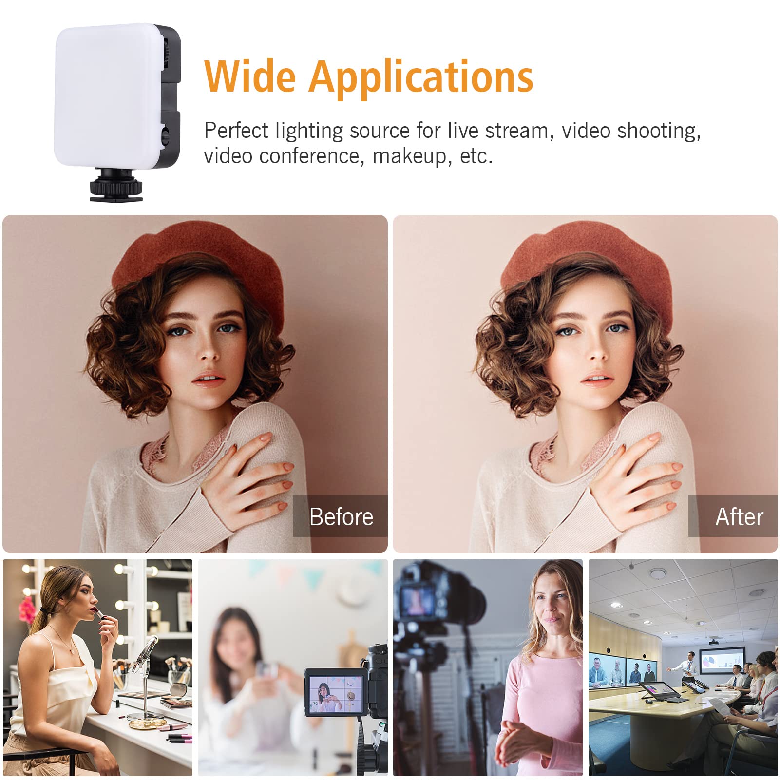 Luce LED ultra luminosa per video e fotografia, elevata luminosità, dimmerabile in continuo, ideale per riprese video in streaming live e videoconferenze, con 42 (4 pezzi)