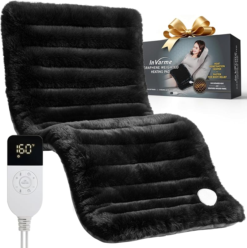 Almohadilla térmica con peso de infrarrojo lejano: 2 almohadillas térmicas de grafeno de 2,4 lb | Alivio del dolor 6 veces más profundo para calambres de espalda - Alivio ponderado por calefacción infrarroja para mamá papá en casa - Apagado automático 3H 12" X 24"