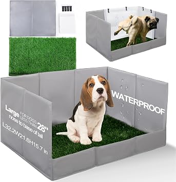 HQ4US 4LEGS Dog Grass Pad with Tray Foldable Dog Toilet Box High Wall, Odorless Artificial Turf Dog Toilet, Urine Pad Holder, Seamless, No Assembly, Waterproof, Easy to Clean, Portable for Travel