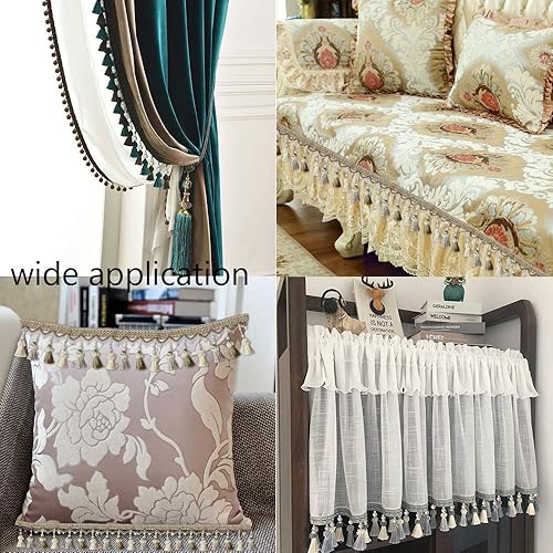 Miniatura 9 de BEL AVENIR Borla Fringe Trim 6.5 Yarda x 3.15 Pulgadas De Lujo Con Cuentas Borlas Borlas Borlas - Beige