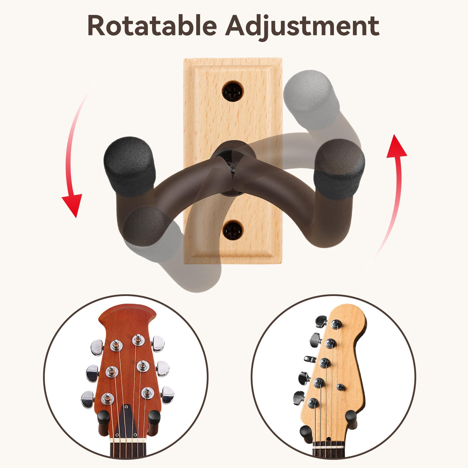 DIDA Soporte de pared para guitarra, colgador de madera maciza, colgador de pared para guitarra, accesorios de guitarra, gancho giratorio en forma de U para guitarra acústica y eléctrica (2, madera de