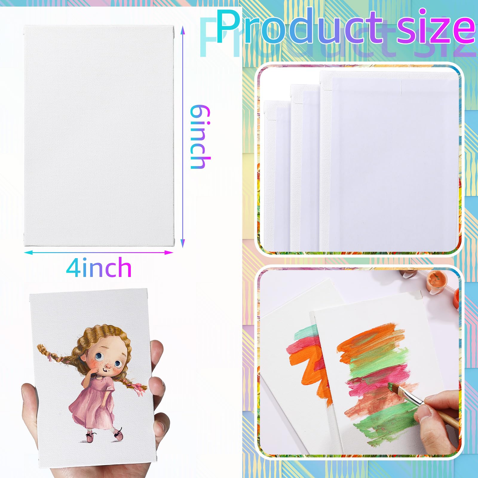 Moinchore 100 Pcs Mini Painting Canvas Panels Art Painting Canvases Panels Cotton Blank White Small Canvas Acid Free Boards for Watercolor Acrylic Oil Paint(4 x 6 Inch)