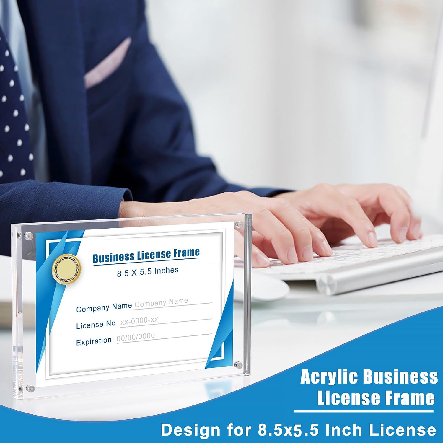 BTSKY 2 Pack 8.5x5.5 Inch Acrylic Business License Frame for 8.5x5.5 Business License, Thicken Clear Certificate Display Holder, Free Standing Double Sided Tabletop Picture Frame for Desk Office Store