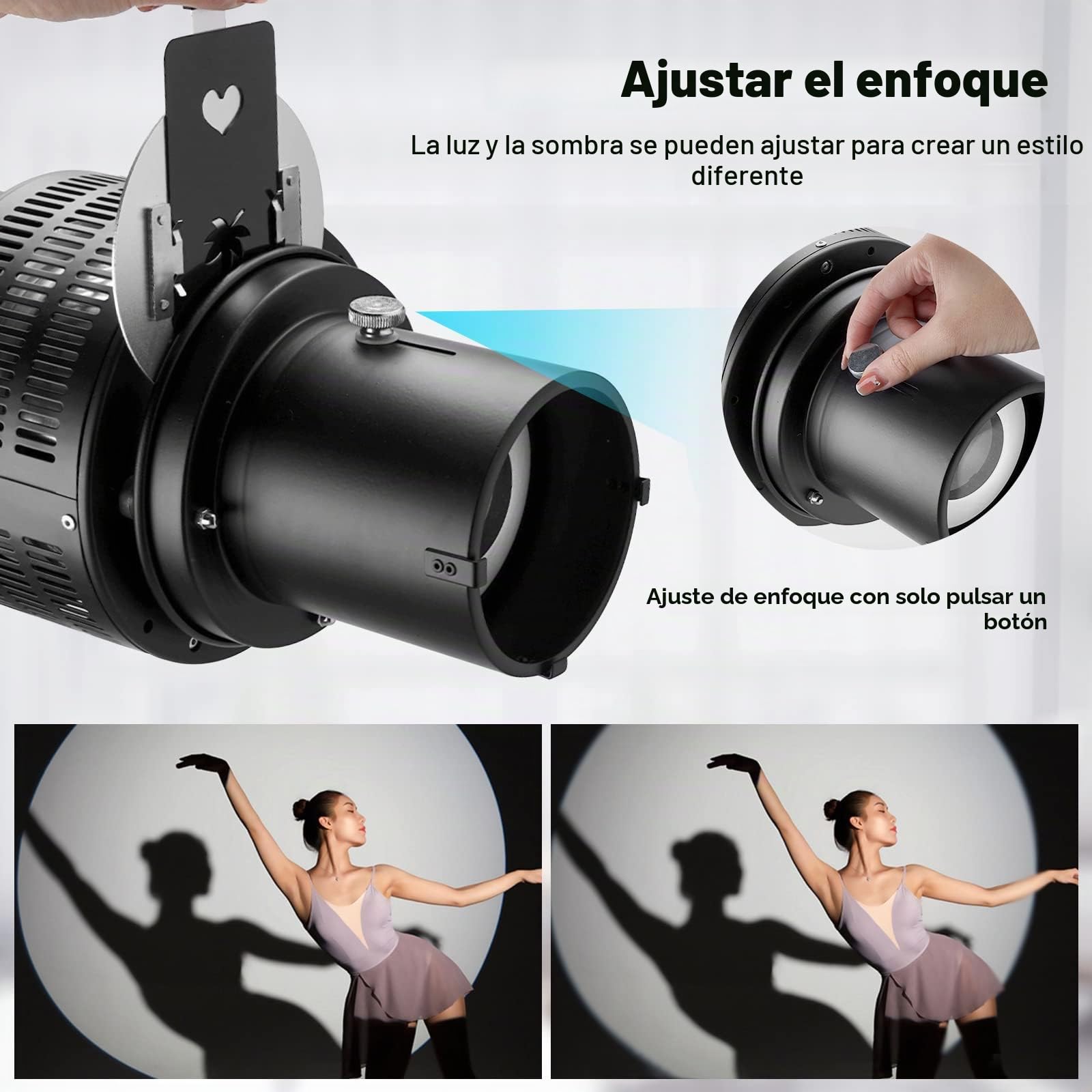 Soonpho Snoot óptico cónico con soporte de Bowens para fotografía,Proyector GOBO de aleación de aluminio,Condensador fotoóptico con 5 filtros de color y 10 gobos para flash de estudio LED Spotlight