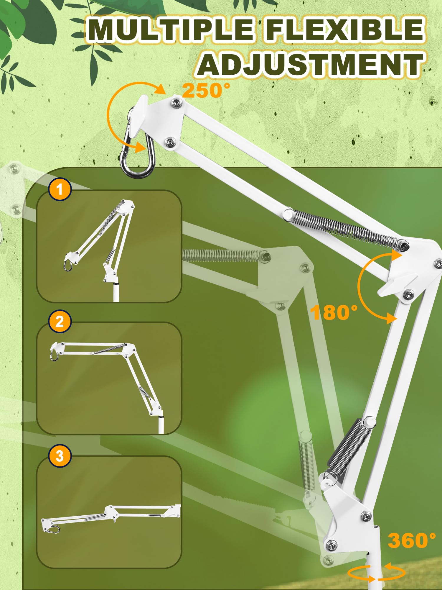 Soporte para lámpara de reptil, soporte de lámpara de calor (15.7 a 74.3 pulgadas) con brazo oscilante ajustable de 360° para terrario, soporte de lámpara de calor de reptiles para dragones