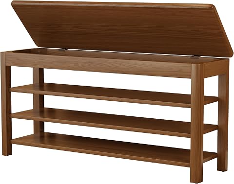 AQIMUELE 3-Tier Shoe Bench with Storage, Wood Shoe Rack for Entryway
