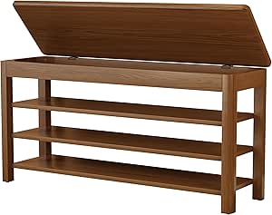 AQIMUELE 3-Tier Shoe Bench with Storage, Wood Shoe Rack for Entryway