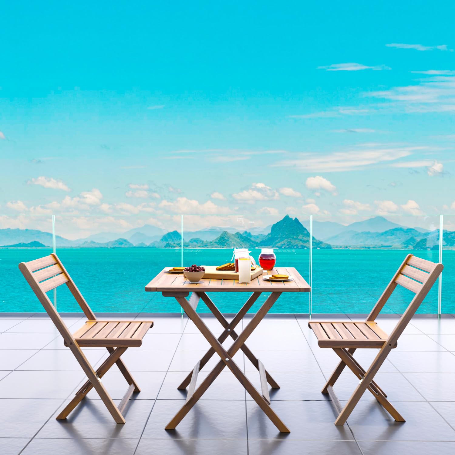 Set Tavolino E 2 Sedie Bistrot In Legno Acacia Portatile Pieghevole Facile Da Chiudere Comodo Trasporto Tavolo Quadrato Esterno Giardino Terrazza Campeggio Picnic Semplice Elegante 74 x 70 x 70 Cm