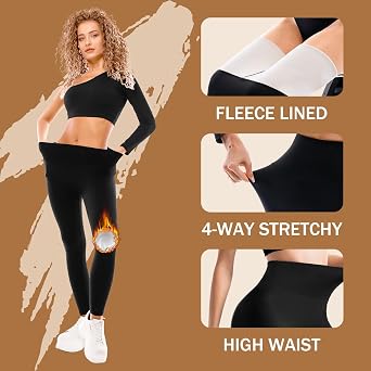 SINOPHANT Fleece Lined Leggings for Women, High Waisted Thermal Winter Thick Warm Ladies Leggings