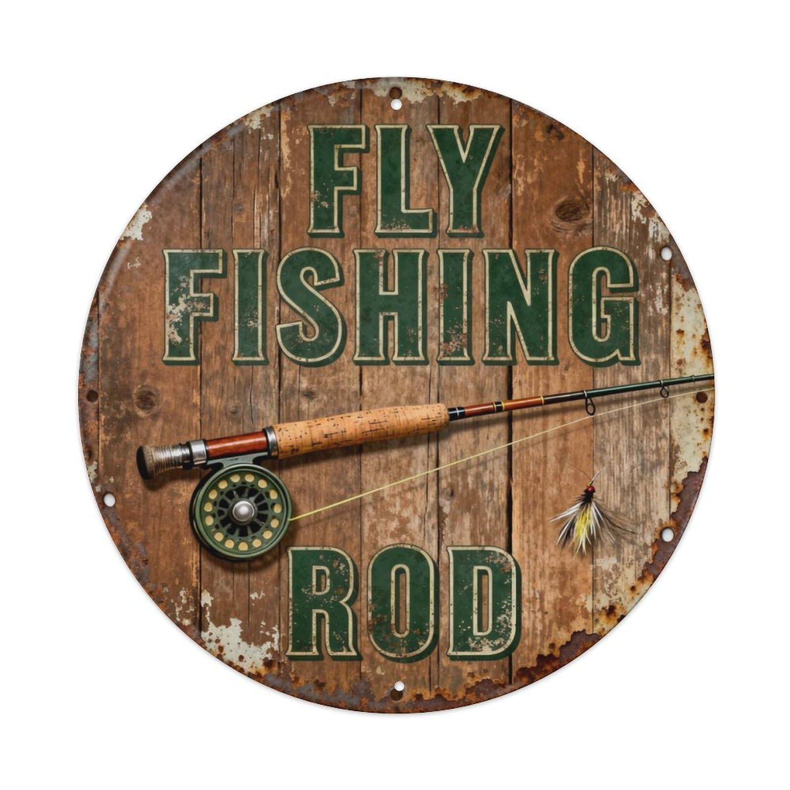 Fly Fishing Rod Metal Tin Sign Plaque