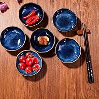 Vista 3 de Juego de 6 platos de cerámica para salsa de soja para condimentos de sushi (horno azul)