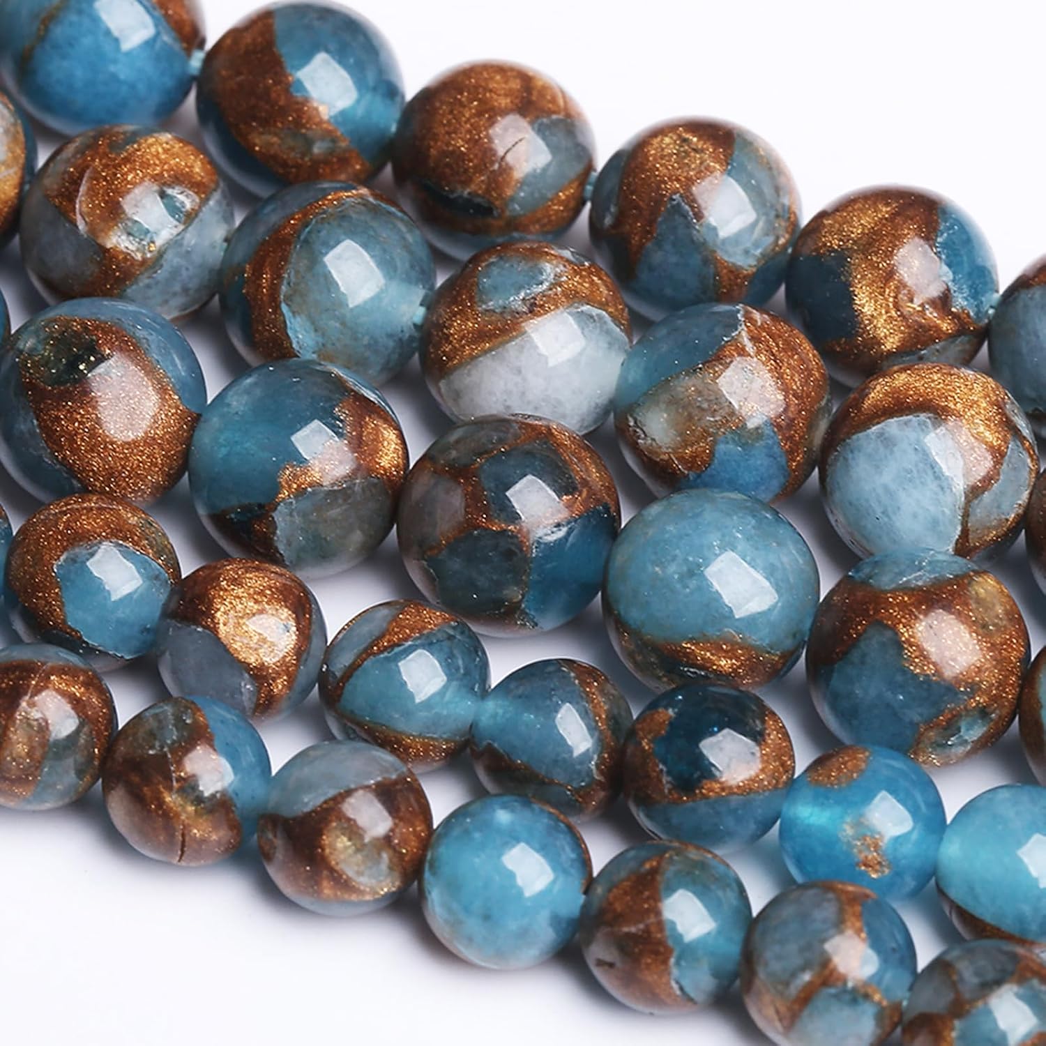 Blue Cloisonne Stone Beads Gemstone Round Crystal Energy Natural Stone Beads for Jewelry Making DIY Bracelet Necklace Jewelry Making 45PCS 8MM image 2