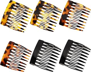 6Pcs French Side Combs for Styling Accessories, Strong Hold Decorative Hair Combs Clips for Women Hair (Brown, Black, Red)