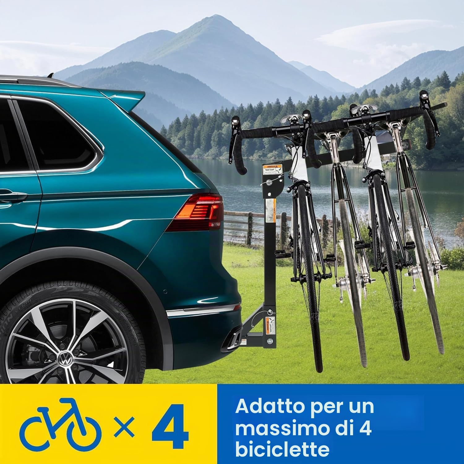 MAXXHAUL 70210 Hitch Mount Portabici 4 Bici, Nero, per Auto, Camion, SUV Minivan, Grande