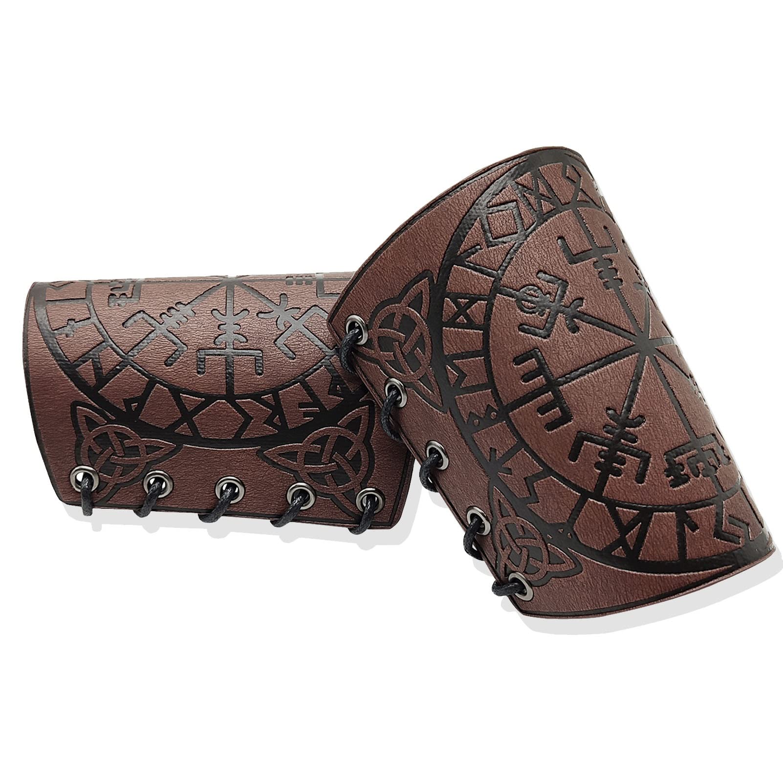 Bracer Vegvisir en cuir marron accessoire viking pour cosplay LARP