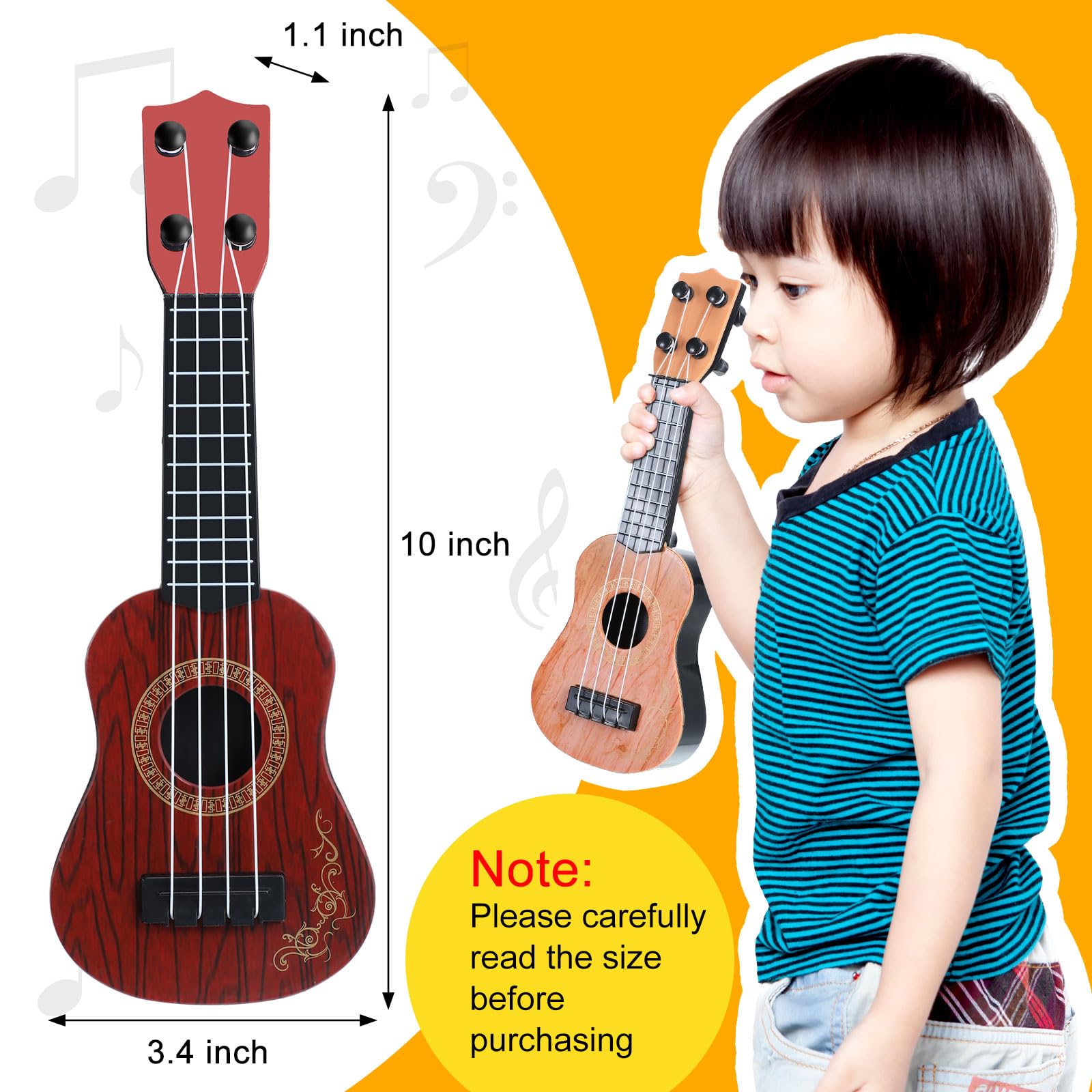 Lenwen - 24 pezzi di chitarra giocattolo per bambini, ukulele da 25,4 cm, strumenti musicali per principianti, piccole dimensioni, ukulele per chitarra, rima, giocattolo educativo per bambini