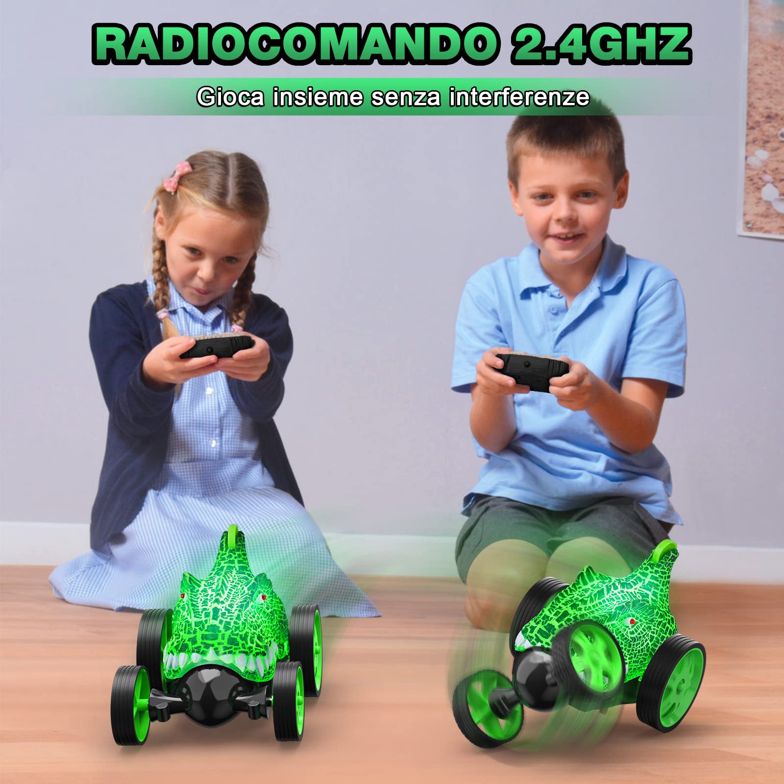 Sootouo Macchina Telecomandata Acrobatica Dinosauro, Auto Radiocomandata con Luci Ricaricabile Mini RC Car Macchinine Giocattolo per Bambini, Giochi Bimbo 3 4 5 6 7 8 9 10 Anni Regalo Pasqua Natale