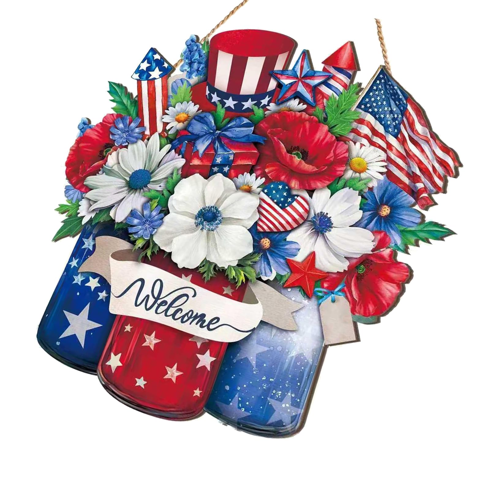 Independence Day Wooden Hanging Wreath for Holiday Decorations and Giving Wooden Plaques Wall Hanging Decors