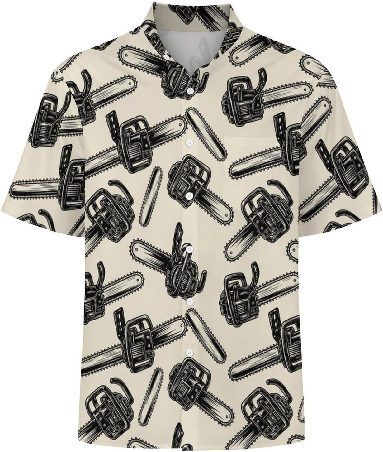 Men's Casual Button Down Shirts Stand Up Collar Shirt Pocket for Hawaiian Beach Wedding