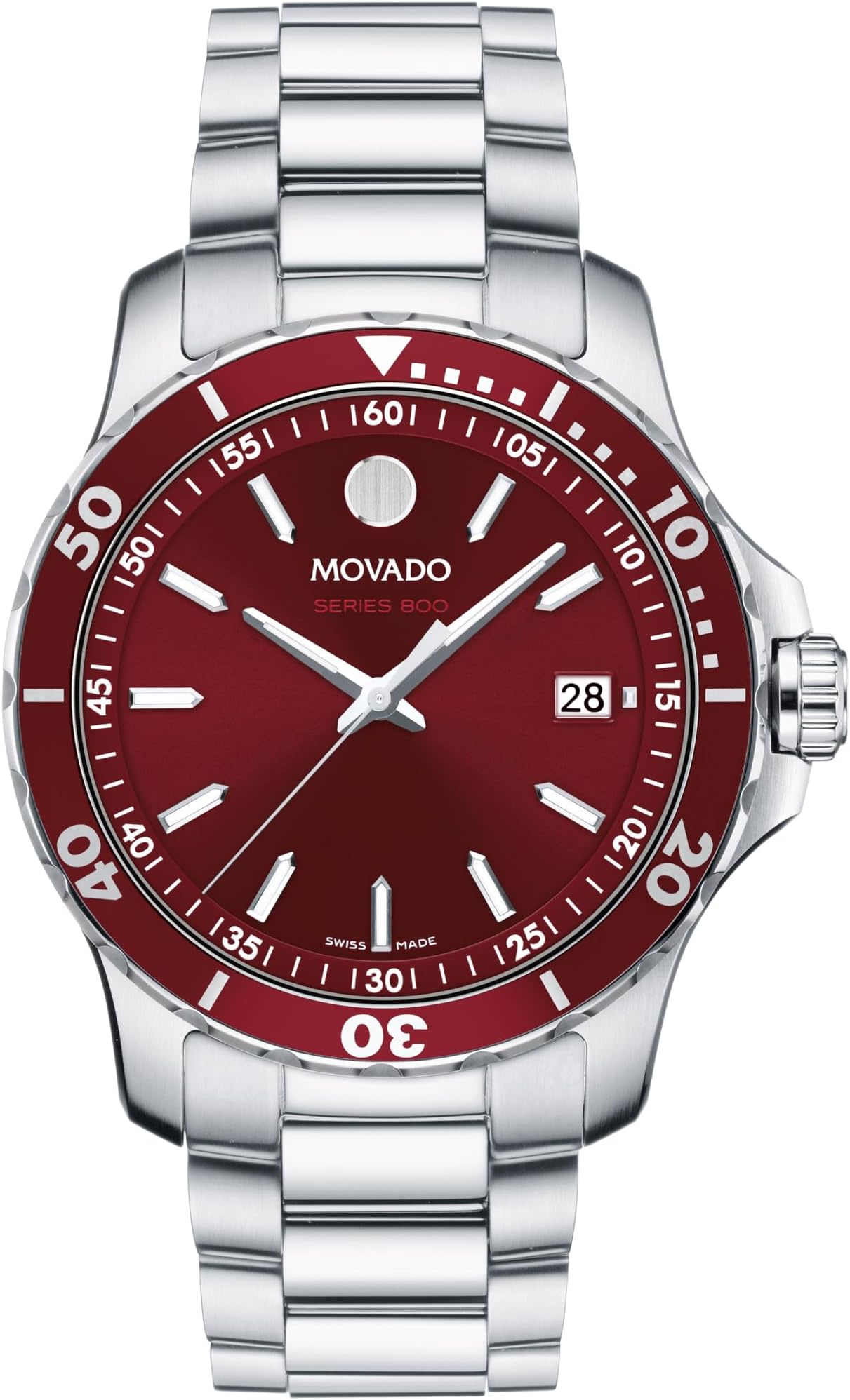 Movado Series 800 Men's Sport Watch - Swiss Quartz Movement, Stainless Steel Link Bracelet - 20 ATM Water Resistance - Luxury Fashion Timepiece for Him - Diver-Inspired - 40mm