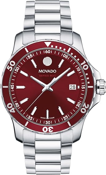 Movado Series 800 Mens Sport Watch - حركة كوارتز سويسرية، سوار ربط من الفولاذ المقاوم للصدأ - مقاومة للماء 20 ATM - ساعة أزياء فاخرة له - مستوحاة من الغواص - 40 مم