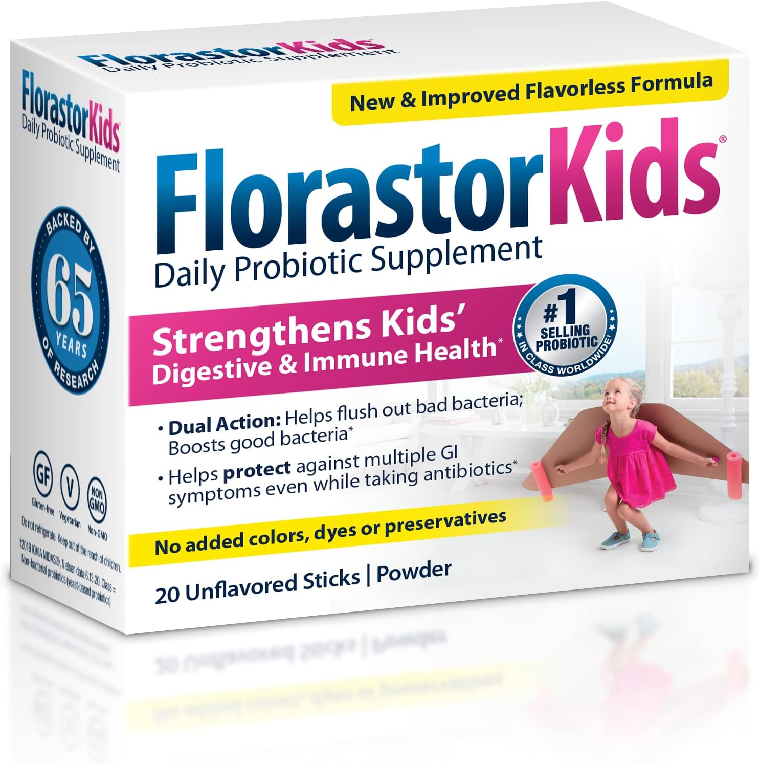 Kids Daily Probiotic Supplement, Unflavored Powder Mixes with Food or Beverage, Use with Antibiotics, Saccharomyces Boulardii CNCM I-745 (20 Sachets), Pack of 2