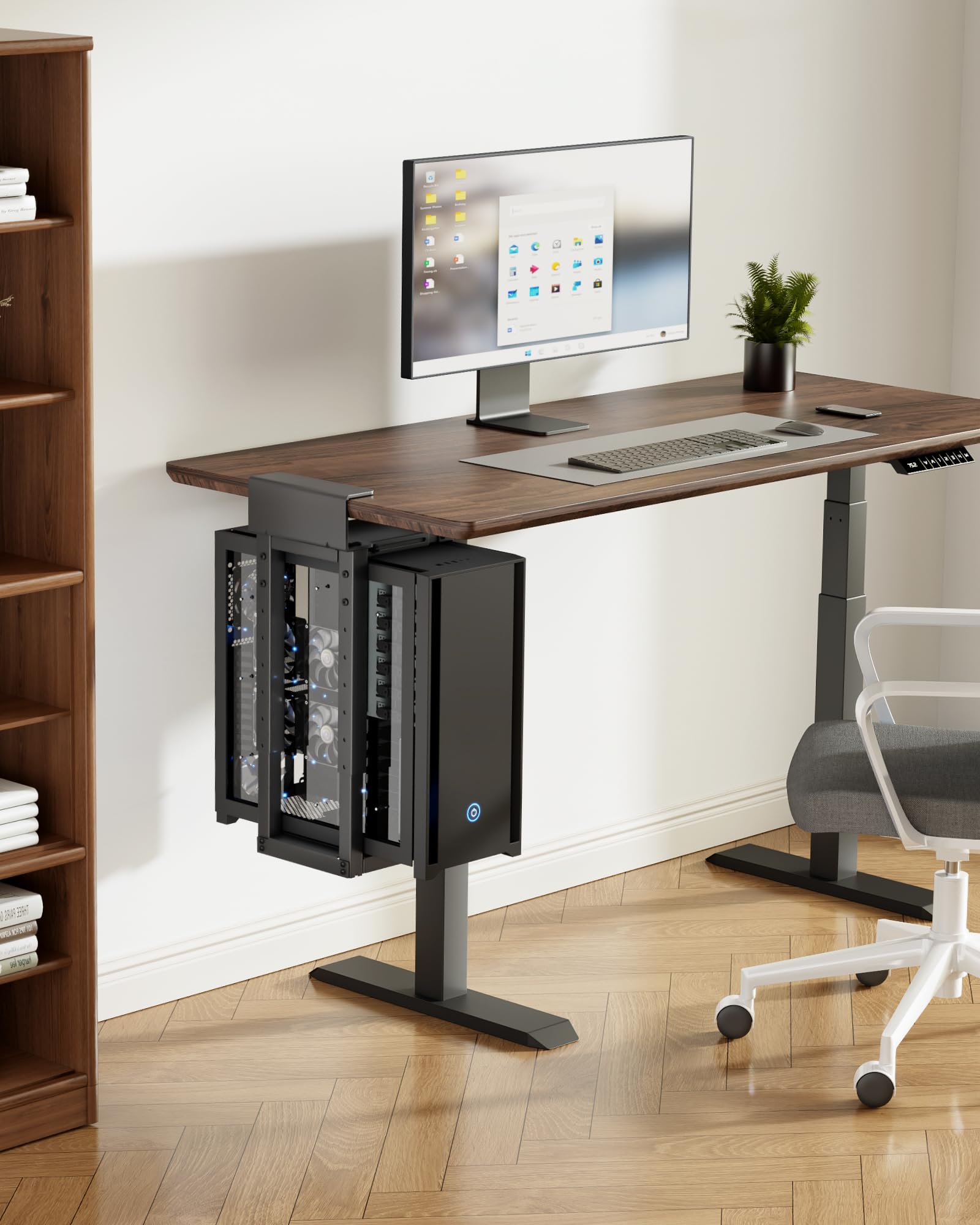 monTEK Supporto per PC da 30 kg, resistente sotto scrivania, montato senza foratura, supporto per PC regolabile con cuscinetti protettivi, altezza 16,1"-25,6", ideale per ufficio, casa, aula, nero