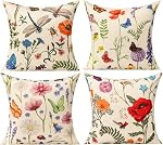 All Smiles Outdoor Throw Pillow Covers Cushion Covers Patio Spring Summer Flowers Garden Farmhouse Décor Outside Bench Chair Decorative Cushion Cases 18x18 Set of 4 Decoration for Bed Couch Sofa