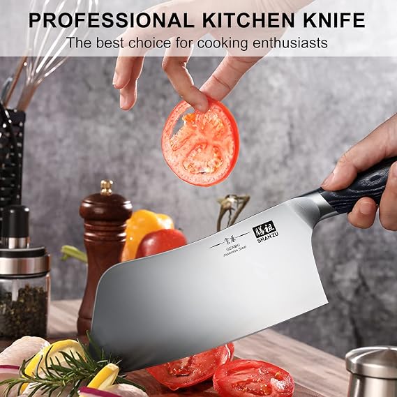 SHAN ZU 7 Inch Chef Knife, Sharp Meat Cleaver Knife Vegetable Chopper Professional Japanese High Carbon Stainless Steel Kitchen Chopping Knife with K133 Wood Handle, Black Tortoise Genbu Series