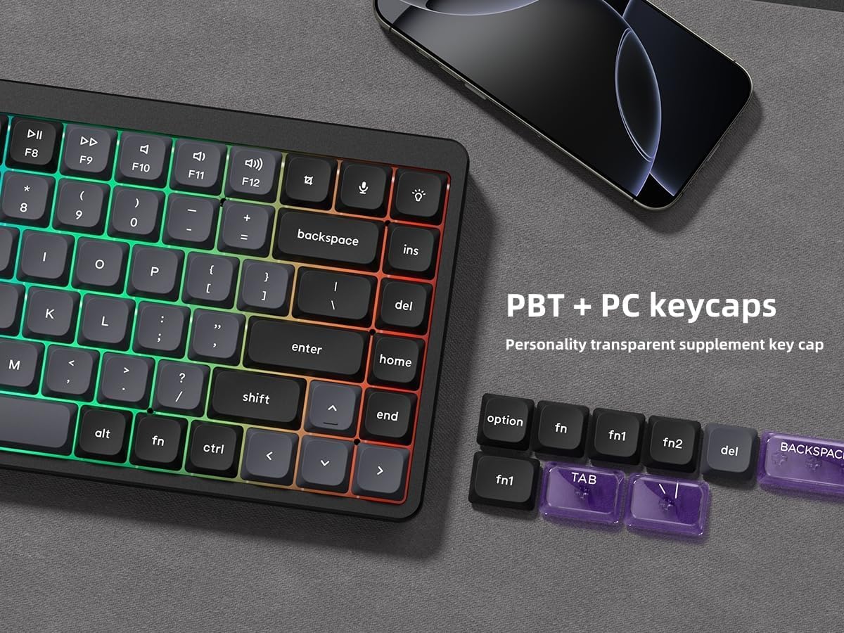 Low Profile Keycaps, Double Shot PBT Touches 60 75 100%, PC Transparent Gris foncé/Violet pour la Plupart des commutateurs MX Clavier mécanique (Touches Uniquement)