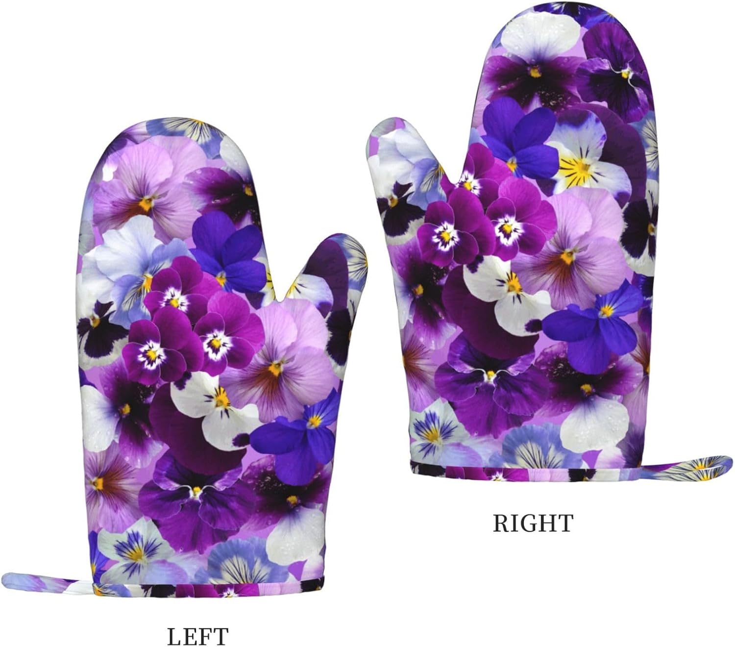 Purple Flower Oven Mitts and Pot Holders Set of 4 Heat Resistant Kitchen Gloves with Silicone Palm Hot Pads for Baking Cooking Grilling BBQ