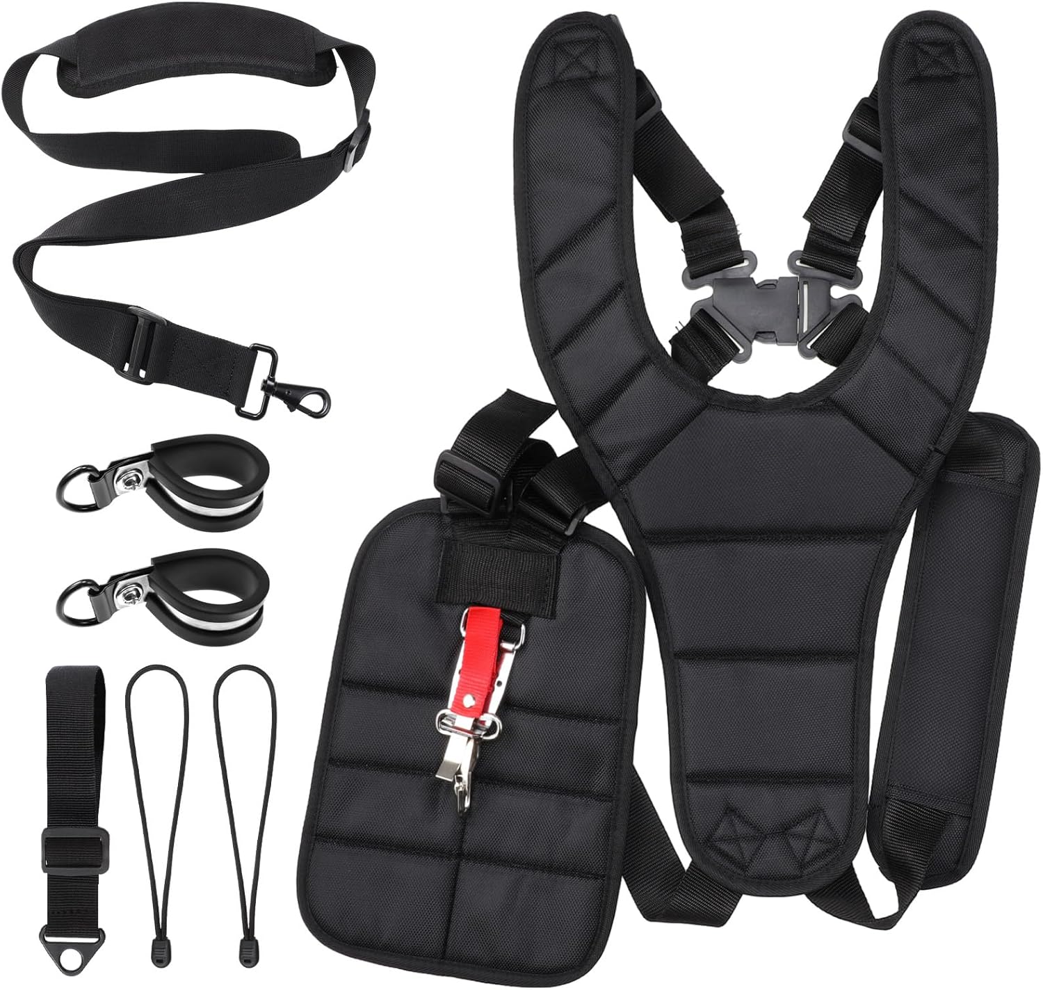 Threlaco 2 Pcs Black Comfort Padded Double Shoulder Strap Padded Belt, Trimmer Shoulder Strap Black with Long Trimmer Strap for Garden Brush Cutter Lawn Mower Leaf Blower String Trimmers