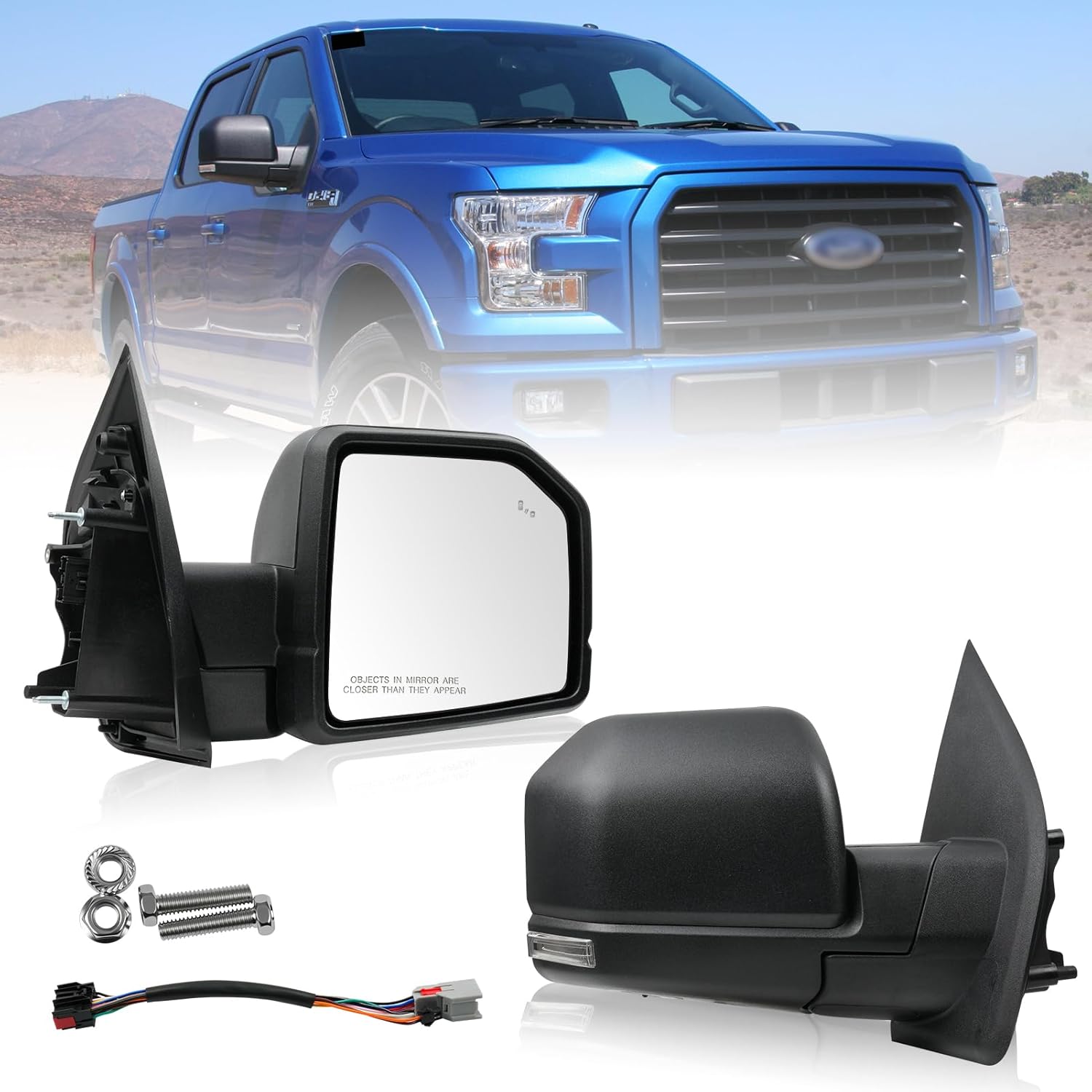 Passenger Side Rearview Mirror for Ford F-150 2015-2020, Original Power Heated Door Mirrors with Blind Spot Detection, Turn Signal Light, Puddle Light, Temp Sensor, 11 Pins - OE Style