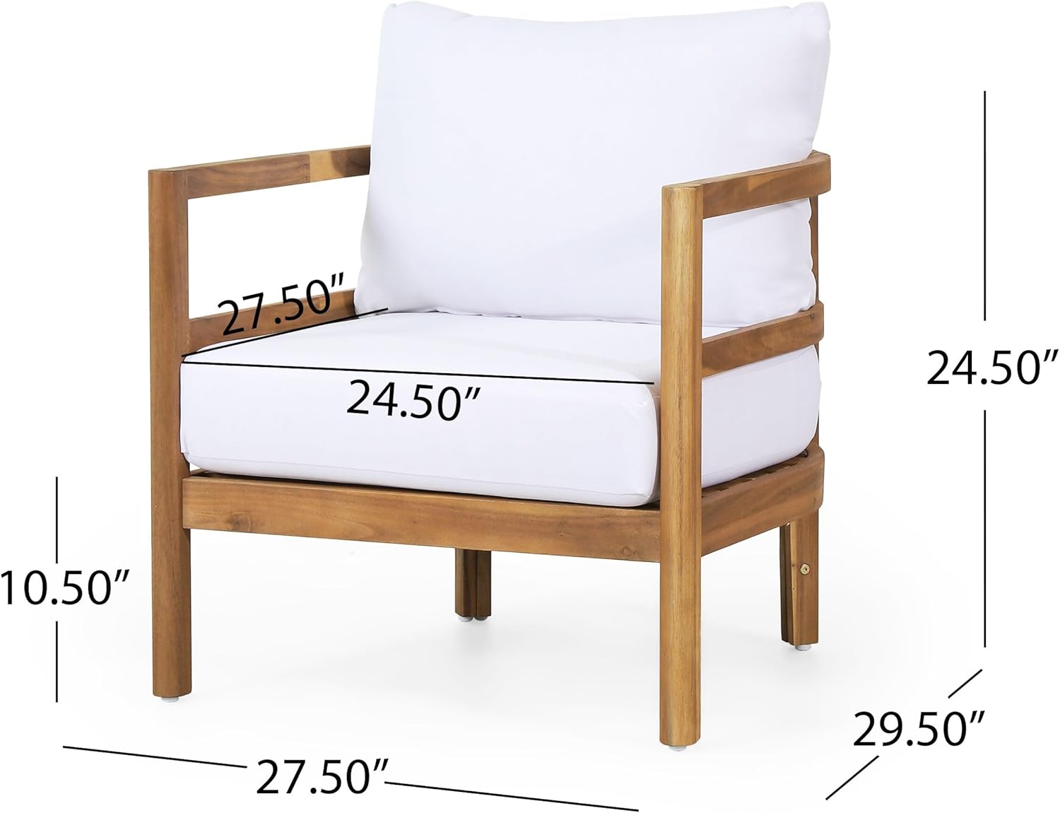 Acacia Wood Outdoor Club Chair with Cushions White Transitional Fabric Arm Chairs Removable