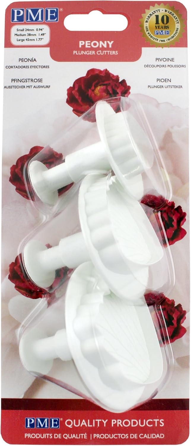 PME Set of 3 Peony Plunger Cutter, Standard, White