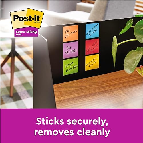 Miniatura 7 de Post-it Super Sticky Notes Soulful Color Collection, paquete de 6 blocs, 90 hojas por bloc, 2.992 in x 2.992 in, rosa, morado, verde, gris, azul,