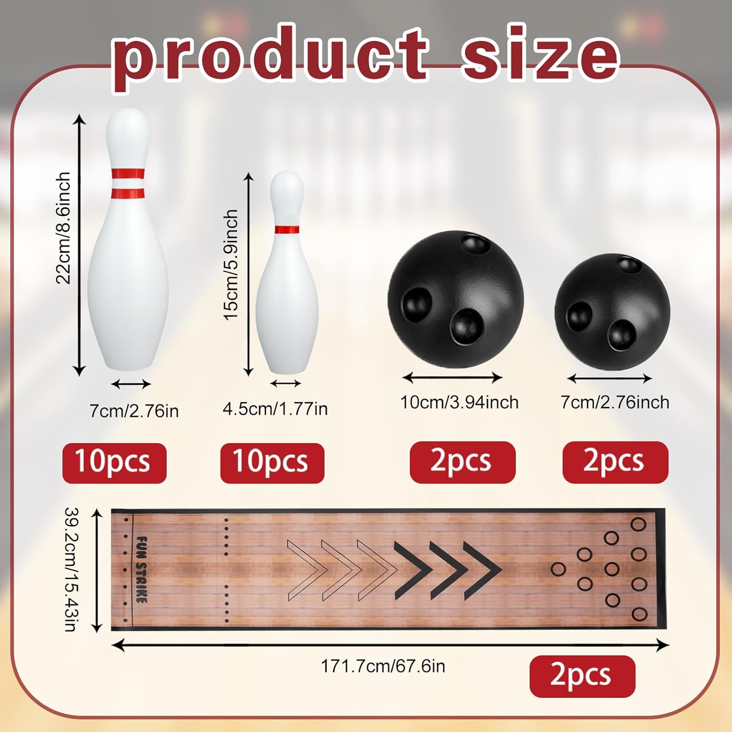 2 Sets Mini Bowling Set with Lane Full Bowling Pins and Ball Set for Home Family Friends Indoor and Outdoor