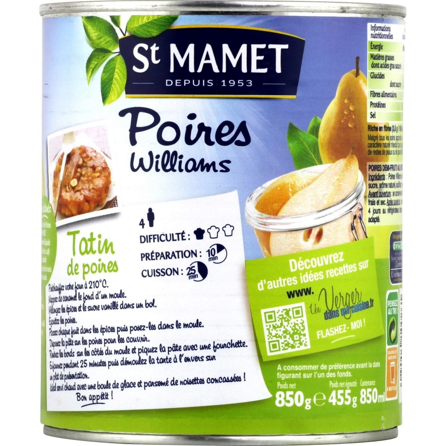 ST MAMET - Poires Williams au sirop léger pour un dessert gourmand en famille - Saveur authentique du Sud de France - Lot de 3