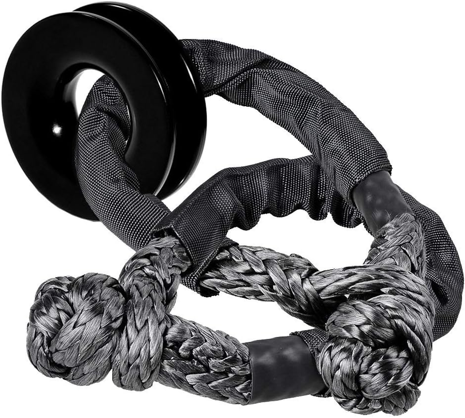 Astra Depot Black Kit 2pcs UHMWPE 1/2" Synthetic Soft Shackles + Recovery Snatch Ring for ATV UTV SUV Off-Road Towing Truck 4X4 Boat Marine Ramsey KFI