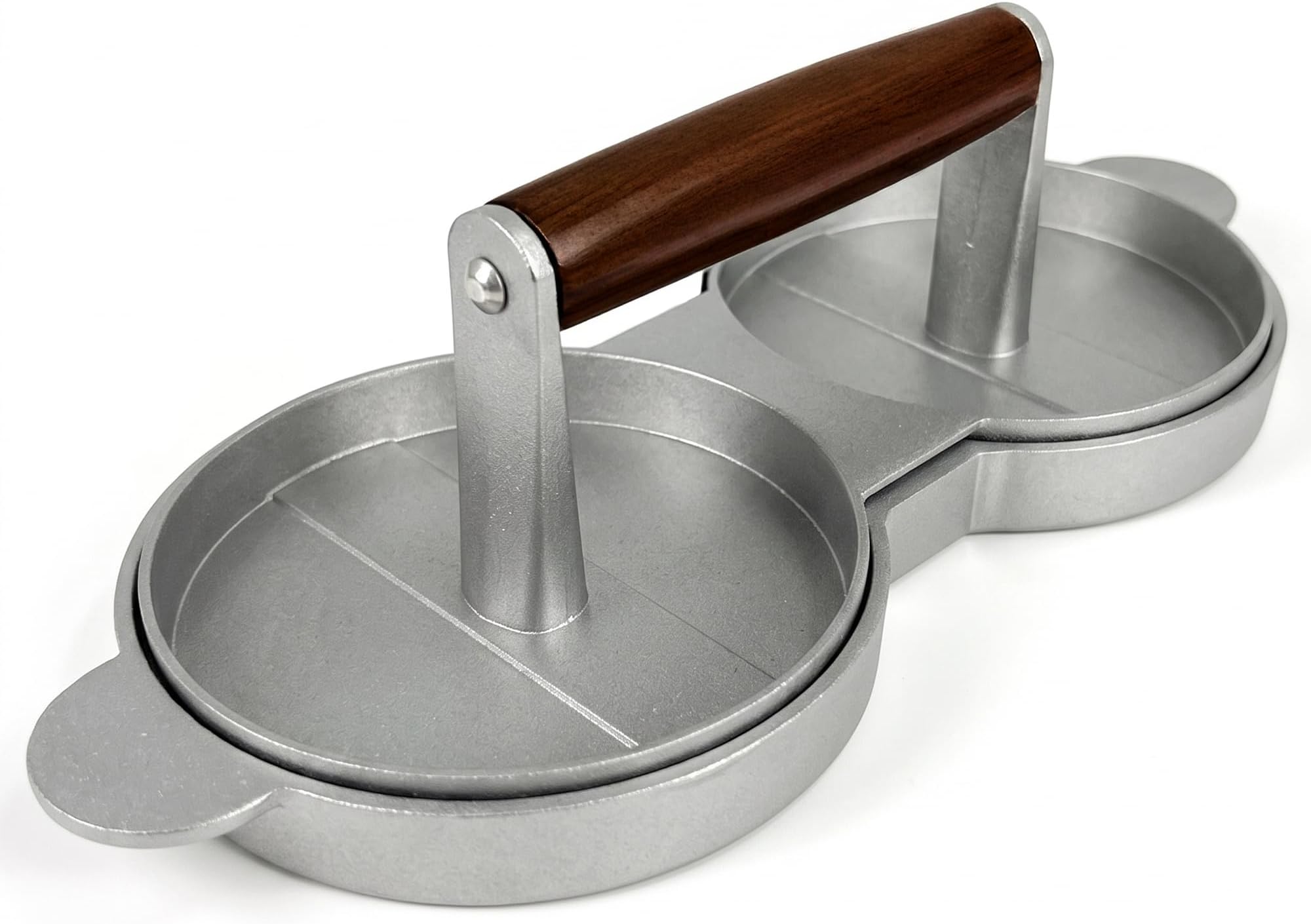 Chabrias Ltd Double Burger Press Quarter Pounder Patty Maker, Non-Stick Coated Cast Aluminium Hamburger Mould with Wooden Handle, Twin 12cm Burger Press for BBQ, (2 Large Press)