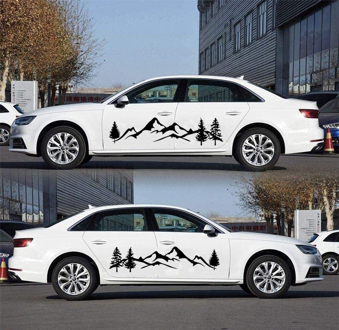 Naklejka na boczną część samochodu Panel drzwi przyczepy, automatyczne kalkomanie samochodowe Górska naklejka Drzewo Las Zestaw graficzny winylowy Naklejka Naklejki na zderzak, 2 szt.