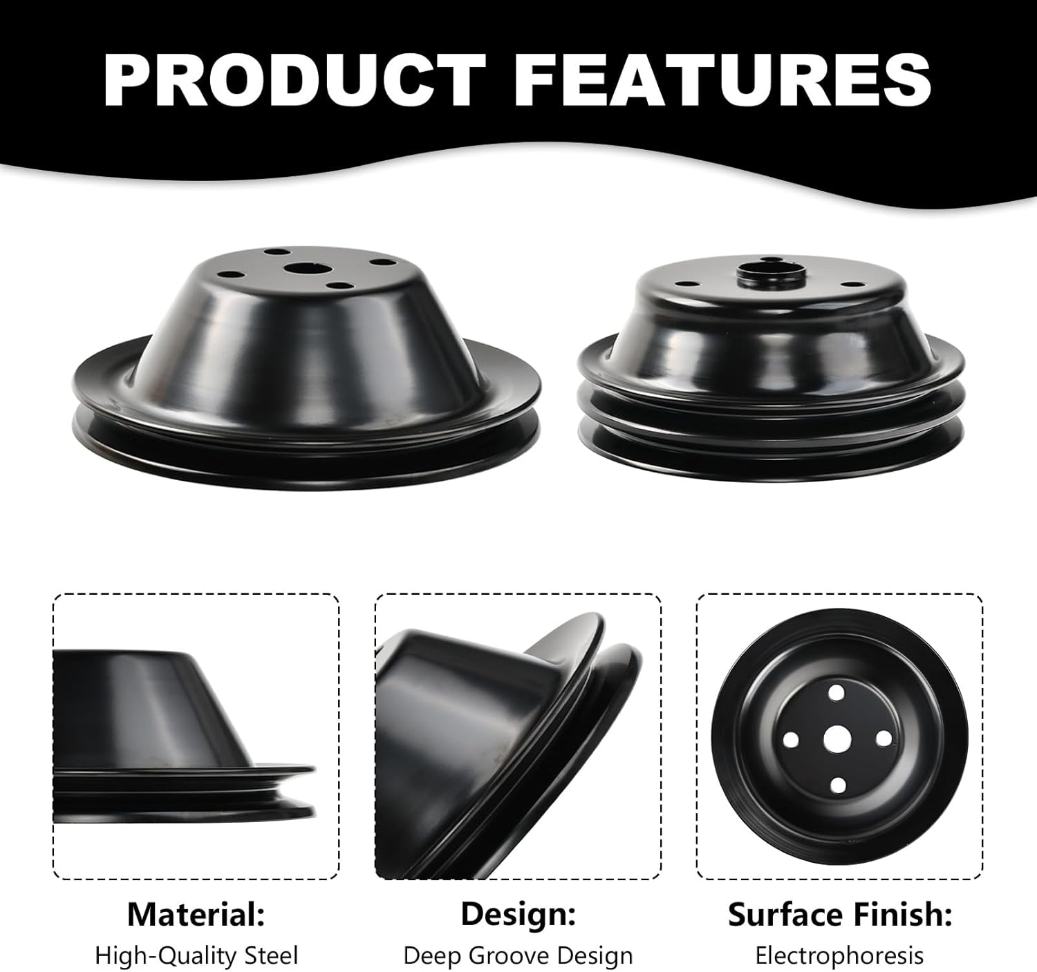 SSN Steel Small Block Chevy 1 Groove Long Water Pump & 2 Groove Crankshaft Pulley LWP for SBC 262 265 267 283 302 305 307 327 350 400